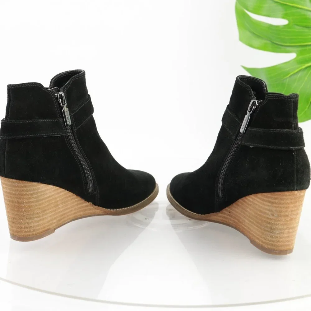 Blondo Womens Natalia Boots Size 9.5 M Waterproof Black Suede Booties Wedge Heel